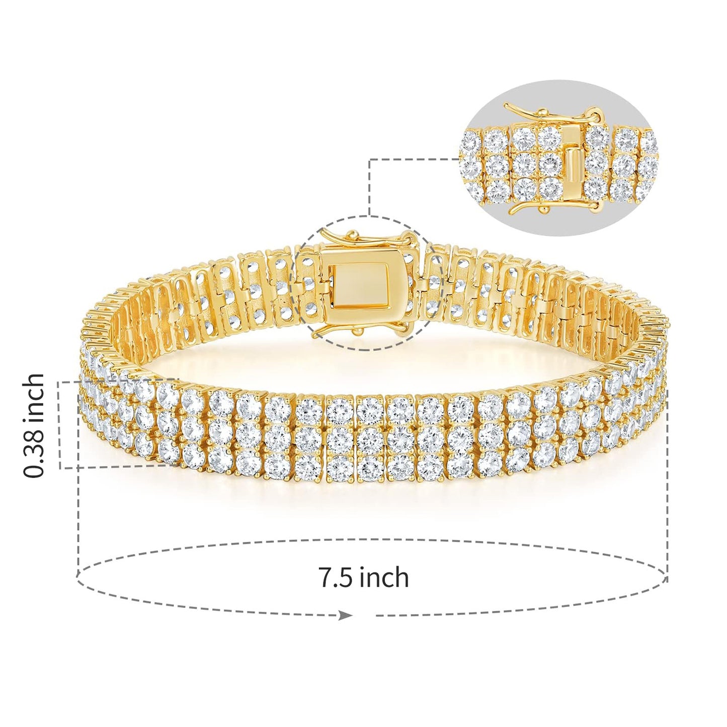 Women&Men's Hip-Hop 3mm Zircon Three-Row Eight-Character Buckle Cuban Tennis Bracelet