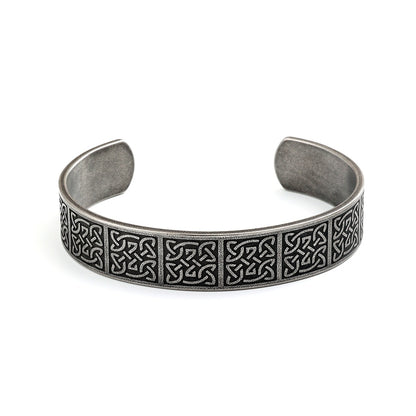 Men's Vintage Distressed Stainless Steel Cuff Bracelet, Nordic Viking Pirate Celtic Knot Open C Bangle