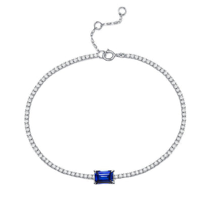 Women's White Gold Square Blue Sapphire Tennis Bracelet