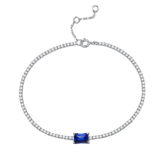 Women's White Gold Square Blue Sapphire Tennis Bracelet