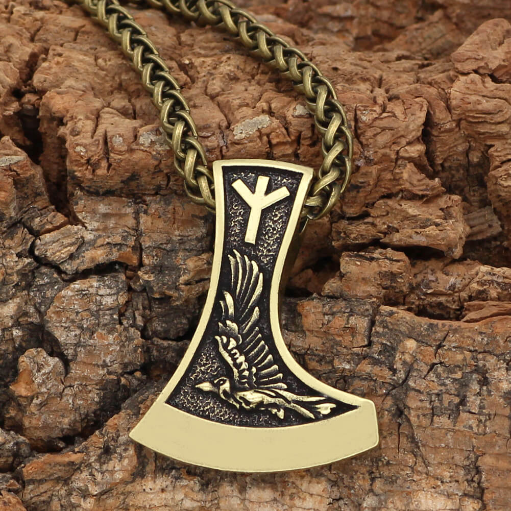 Men's Steel Viking Axe Wolf Rune Pendant Necklace Nordic Retro Jewelry
