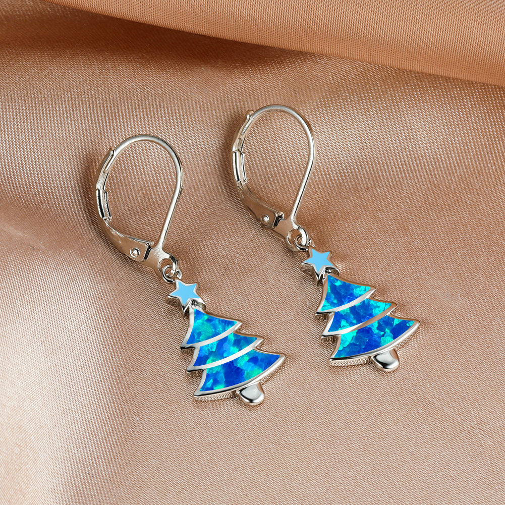 Women's Christmas Tree Color Opal Dangle Earrings, Gold / White Gold Plating