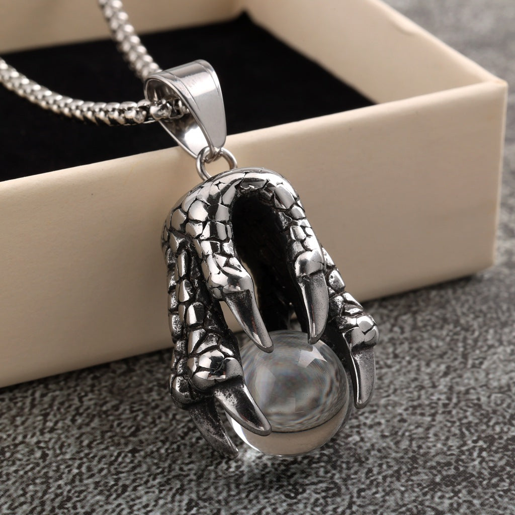 Vintage Stainless Steel Dragon Claw Pendant Necklace for Men