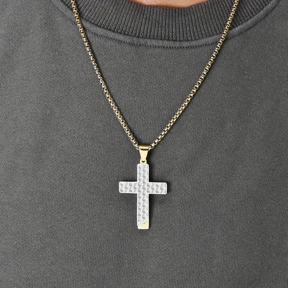 Men's Honeycomb Hollow-Out Design Cross Pendant Necklace