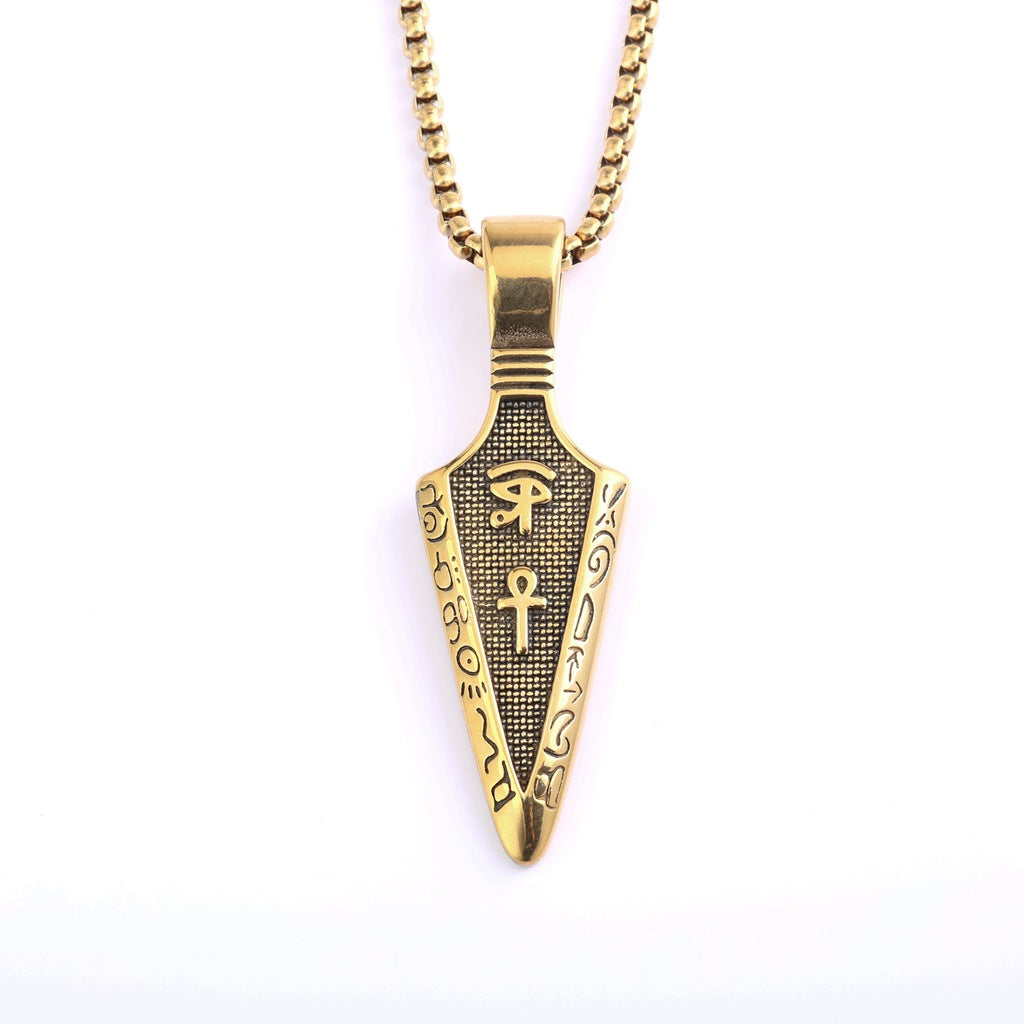 Vintage Stainless Steel Single Sided Egyptian Symbol Arrow Pendant Necklace for Men