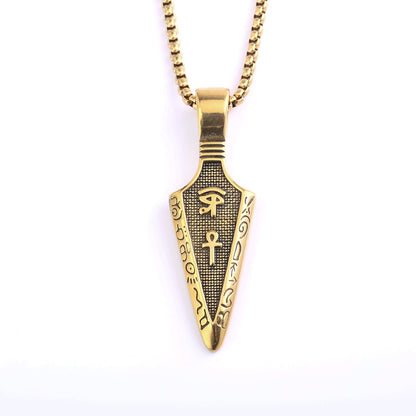 Vintage Stainless Steel Single Sided Egyptian Symbol Arrow Pendant Necklace for Men
