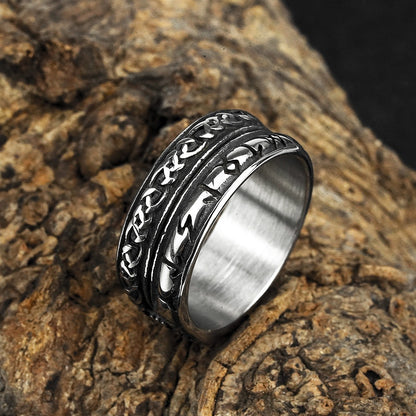 Vintage Solid Stainless Steel Norse Viking Helm of Awe Rune Carved Wide Band Ring for Men