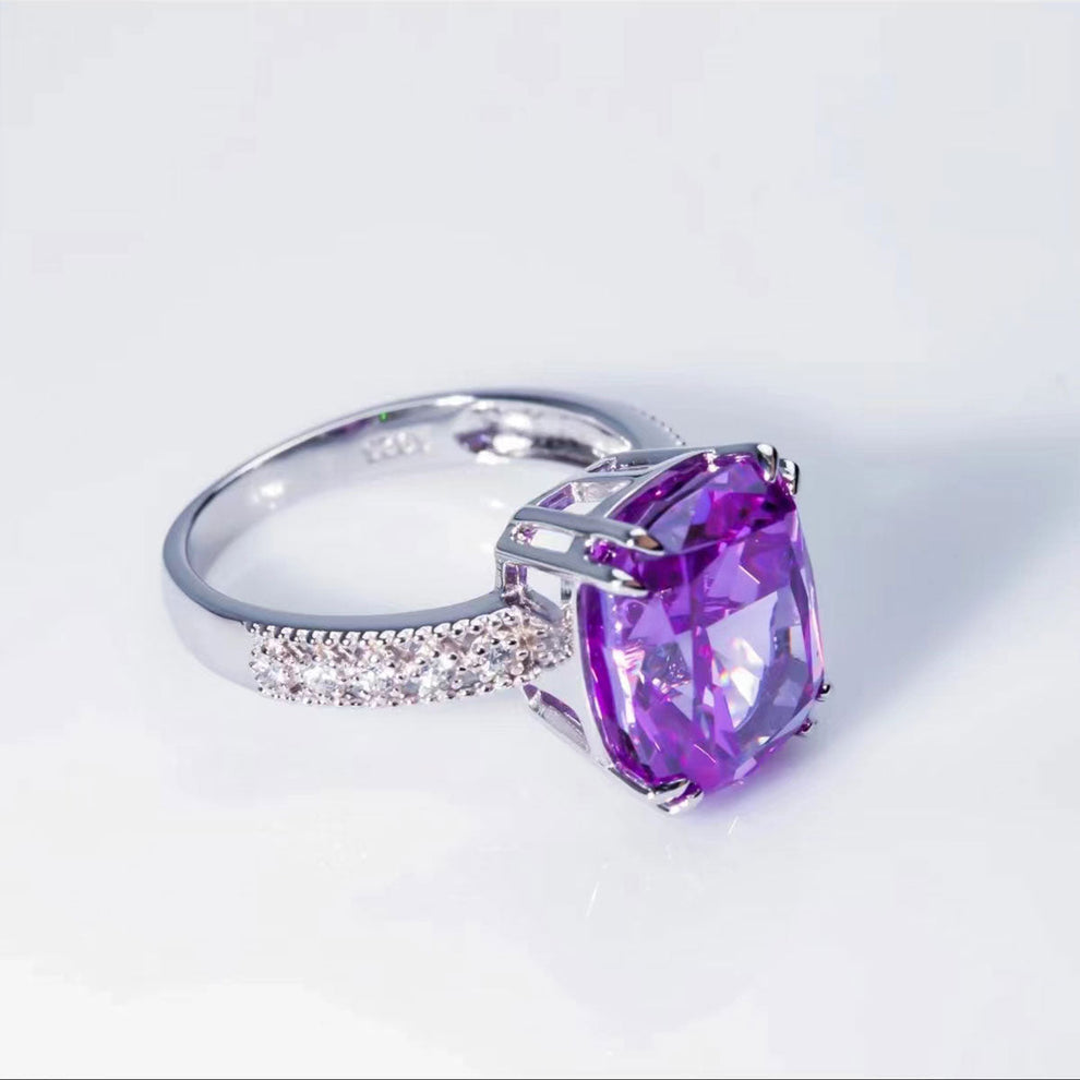 Women's White Gold Bezel Setting Purple Gem Retro Adjustable Ring