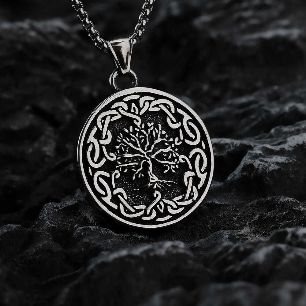 Men's Steel Viking Tree of Life Round Retro Hip Hop Jewelry Pendant Necklace
