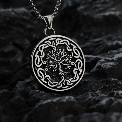 Men's Steel Viking Tree of Life Round Retro Hip Hop Jewelry Pendant Necklace