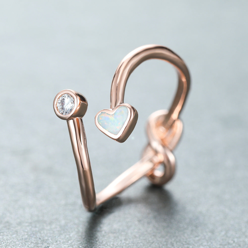 Women's Heart Opal With Zirconia Adjustable Ring
