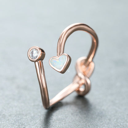 Women's Heart Opal With Zirconia Adjustable Ring