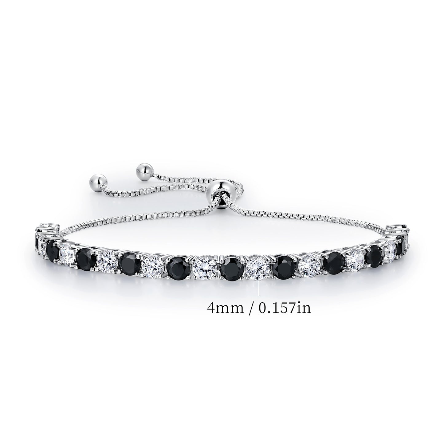 Women&Men's 4mm Black Zircon Adjustable Tennis Bracelet