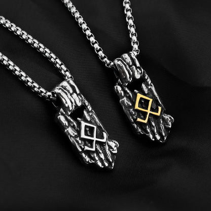 Vintage Nordic Stainless Steel Men's Unique Viking Rune Pendant Necklace