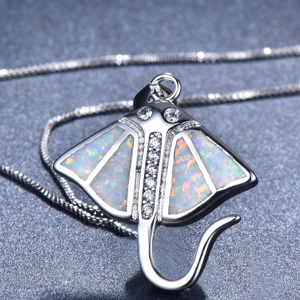 Platinum blue Australian batfish pendant necklace