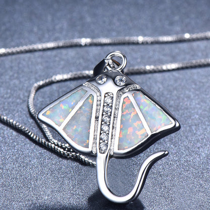 Platinum blue Australian batfish pendant necklace