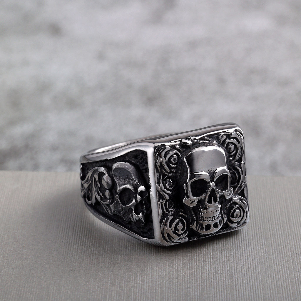 Vintage Solid Stainless Steel Punk Halloween Skull Ring for Men