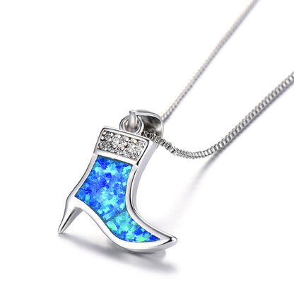 High-heeled shoes with  Opal necklace