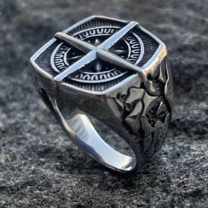 Vintage Stainless Steel Hip Hop Compass Square Signet Ring for Men