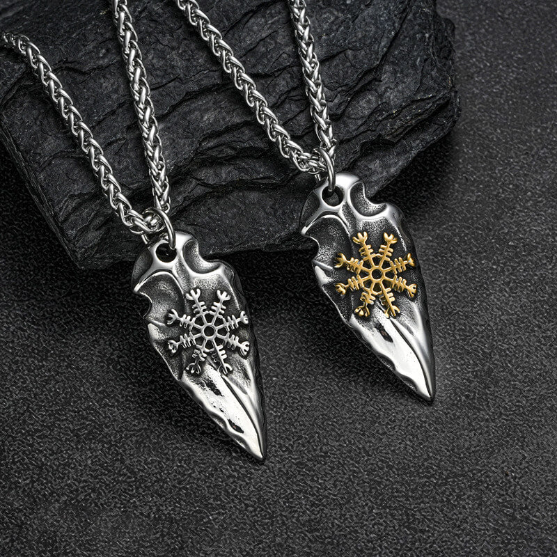 Men's Steel Viking Compass Spearhead Pendant Necklace