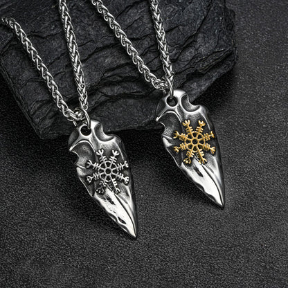 Men's Steel Viking Compass Spearhead Pendant Necklace
