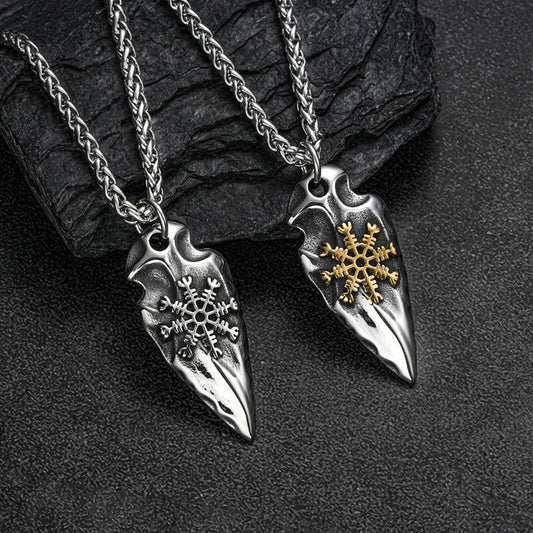 Men's Steel Viking Compass Spearhead Pendant Necklace