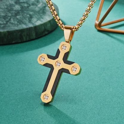 Men's Camouflage Carbon Fiber European-Style Cross Pendant Necklace