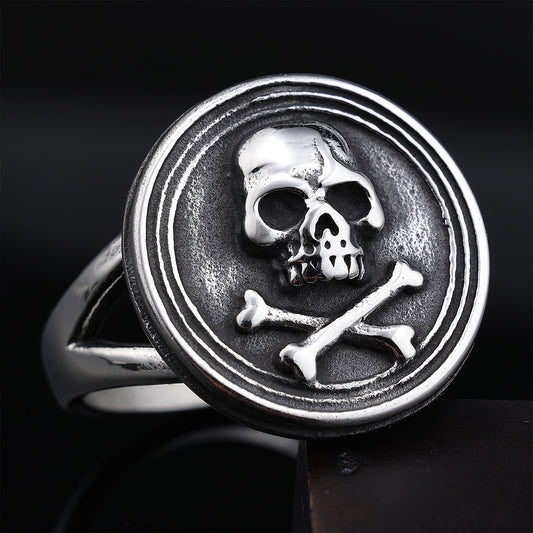 Men's Vintage Round Skull Crossbones Ring