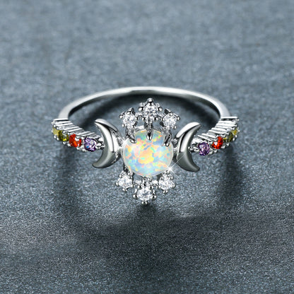 Women's Triple Moon Opal ring with Color Zirconia
