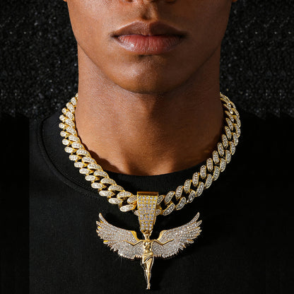 Hip-Hop Angel Wings Cuban Chain Pendant Necklace
