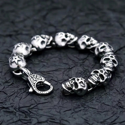 Men's Vintage Hip Hop Stainless Steel Chain Bracelet, Engraved Skull Star Pattern Lobster Clasp Fashion Wrist Bangle Jewelry