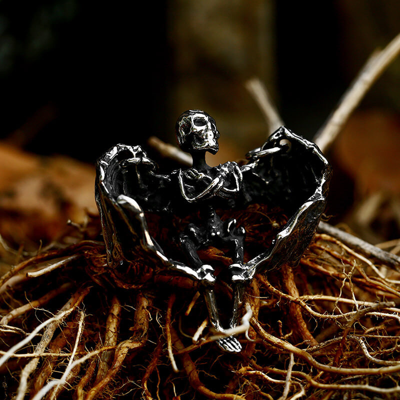 Men's Hip Hop Skull Wings Pendant Necklace