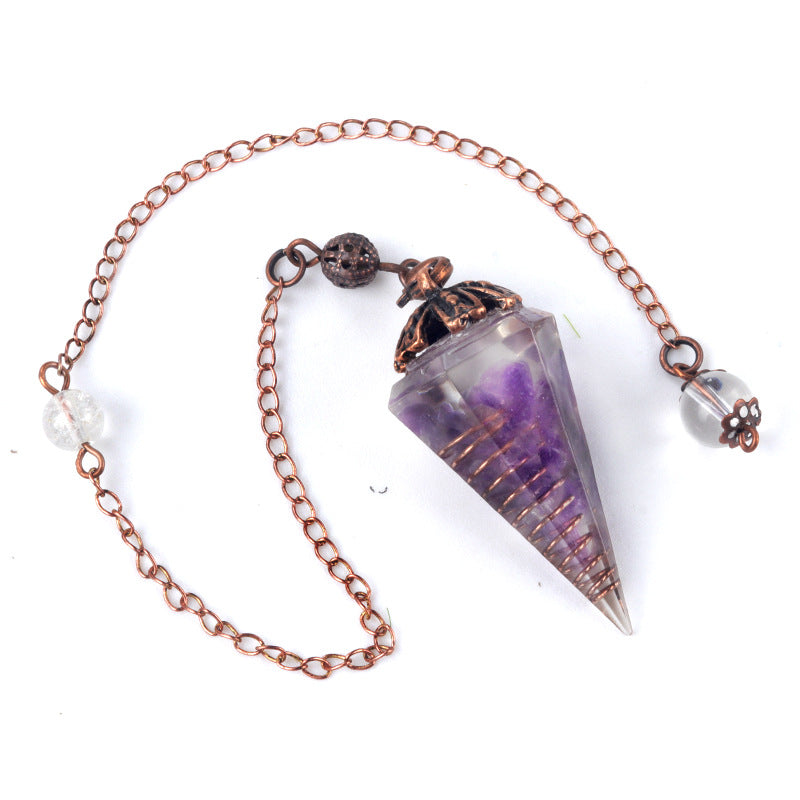 Colorful crystal clock pendulum ancient red copper flower base resin spirit pendulum