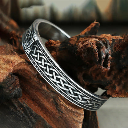 Men's Vintage Viking Celtic Knot Stainless Steel Open C Cuff Bracelet, Punk Mjolnir Thor's Hammer Retro Adjustable Bangle