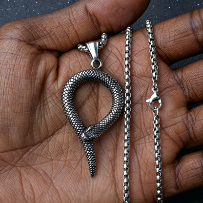 Men's Steel Vintage Coiled Snake Pendant Necklace