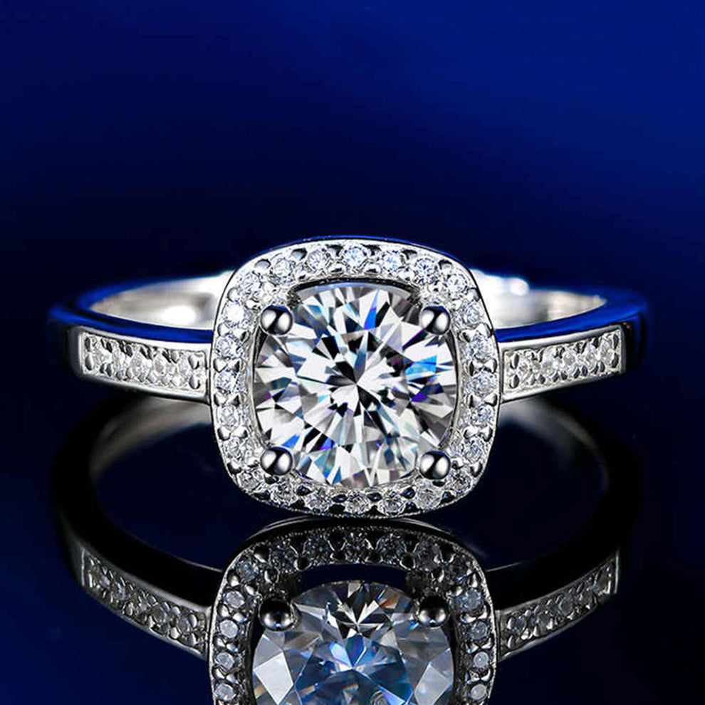 Women's White Gold Square Stones Adjustable Moissanite Ring