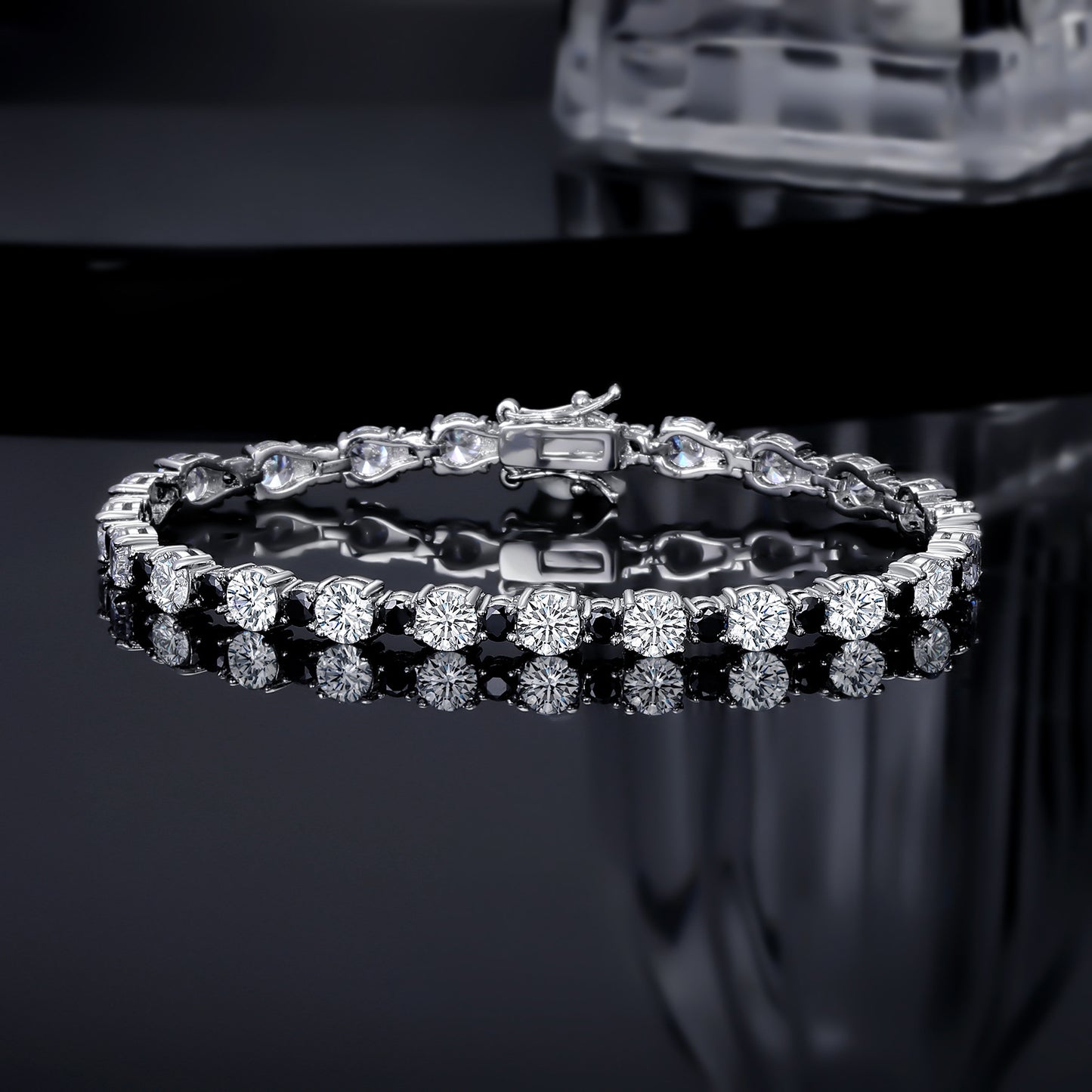 Women&Men's 5mm Round Zircon Eight-Shaped Clasp Tennis Bracelet