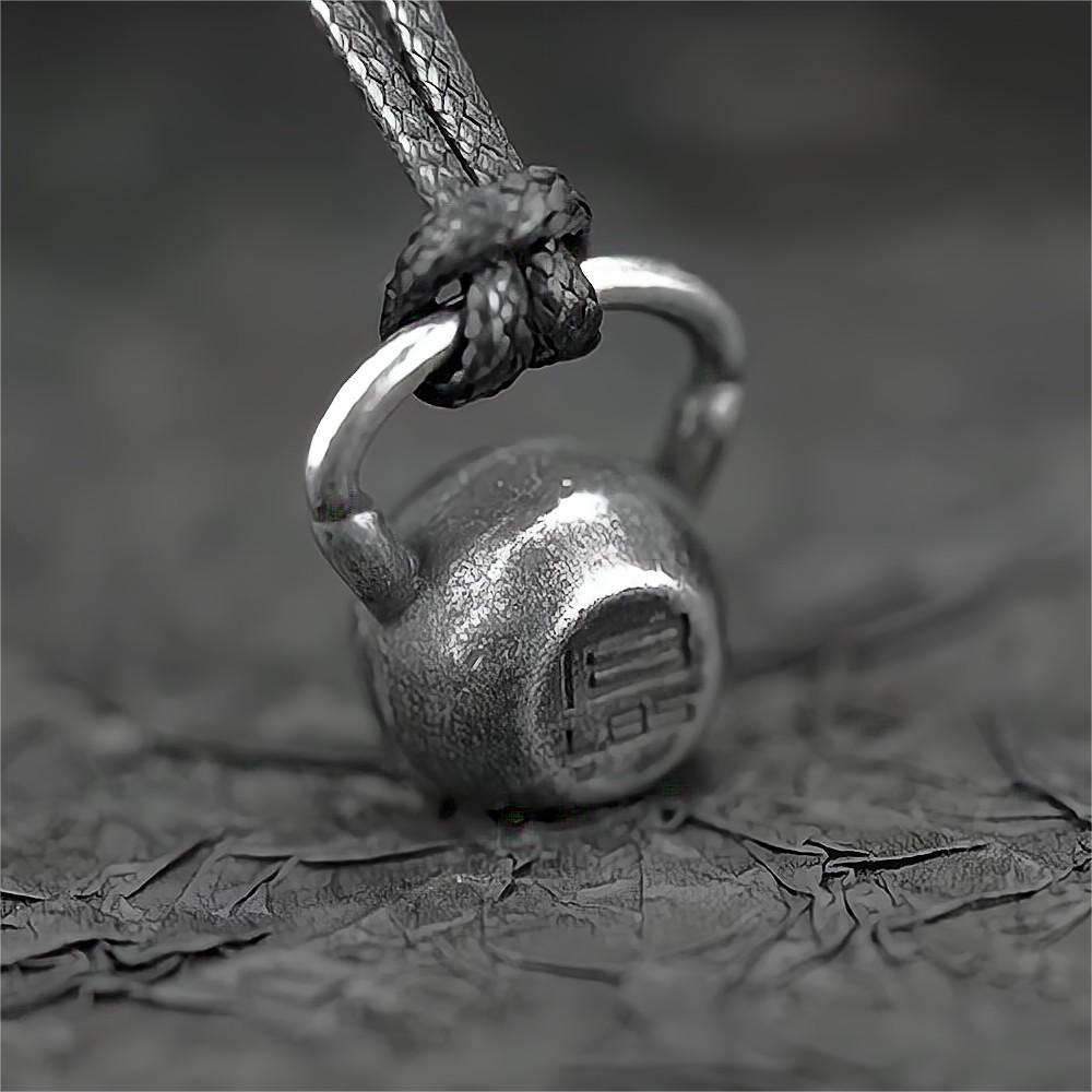 Vintage Stainless Steel Men's Kettlebell Pendant Necklace