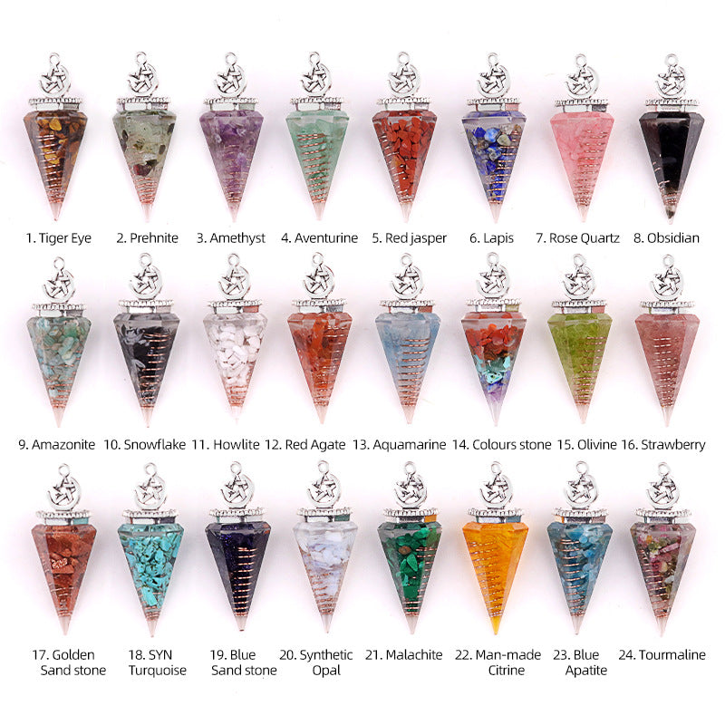 Star Moon Hexagonal Cone Crystal Resin Spirit Pendulum