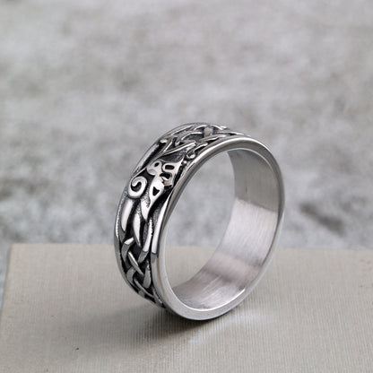 Vintage Stainless Steel Norse Viking Raven Slim Narrow Band Ring for Men