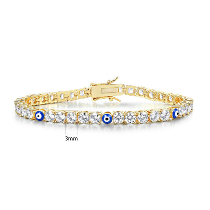 Women&Men's 3-4mm Demon Eye Cubic Zirconia Cuban Tennis Bracelet