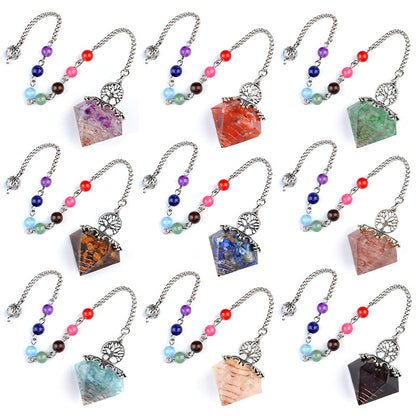 Chakra colorful bead chain crystal resin diamond pendulum