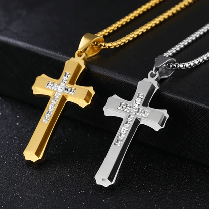 Men's Punk Double-Layer Three-Dimensional Cross Pendant Necklace