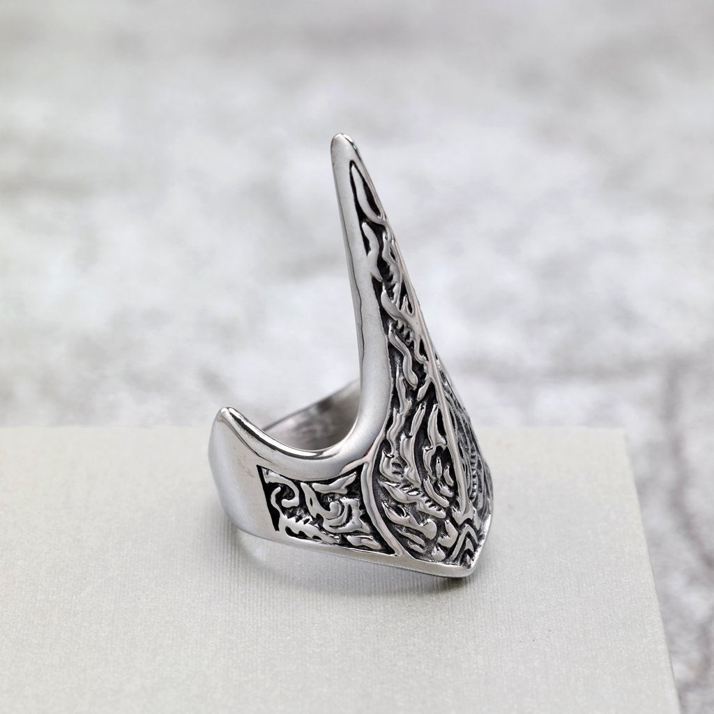Vintage Stainless Steel Viking Defense Raven Pattern Ring for Men