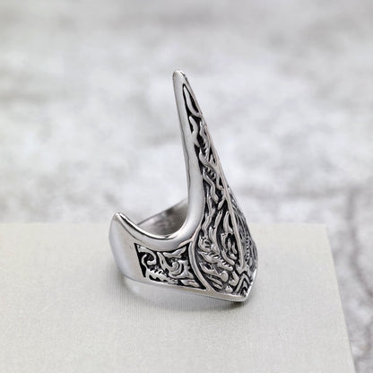 Vintage Stainless Steel Viking Defense Raven Pattern Ring for Men