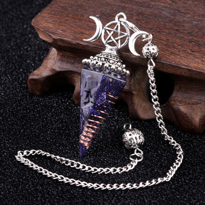 Three-phase moon seven-colored crushed stone resin crystal hexagonal pyramid spirit pendulum