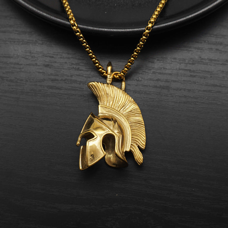 Men's Spartan Warrior Helmet Outline Pendant Necklace