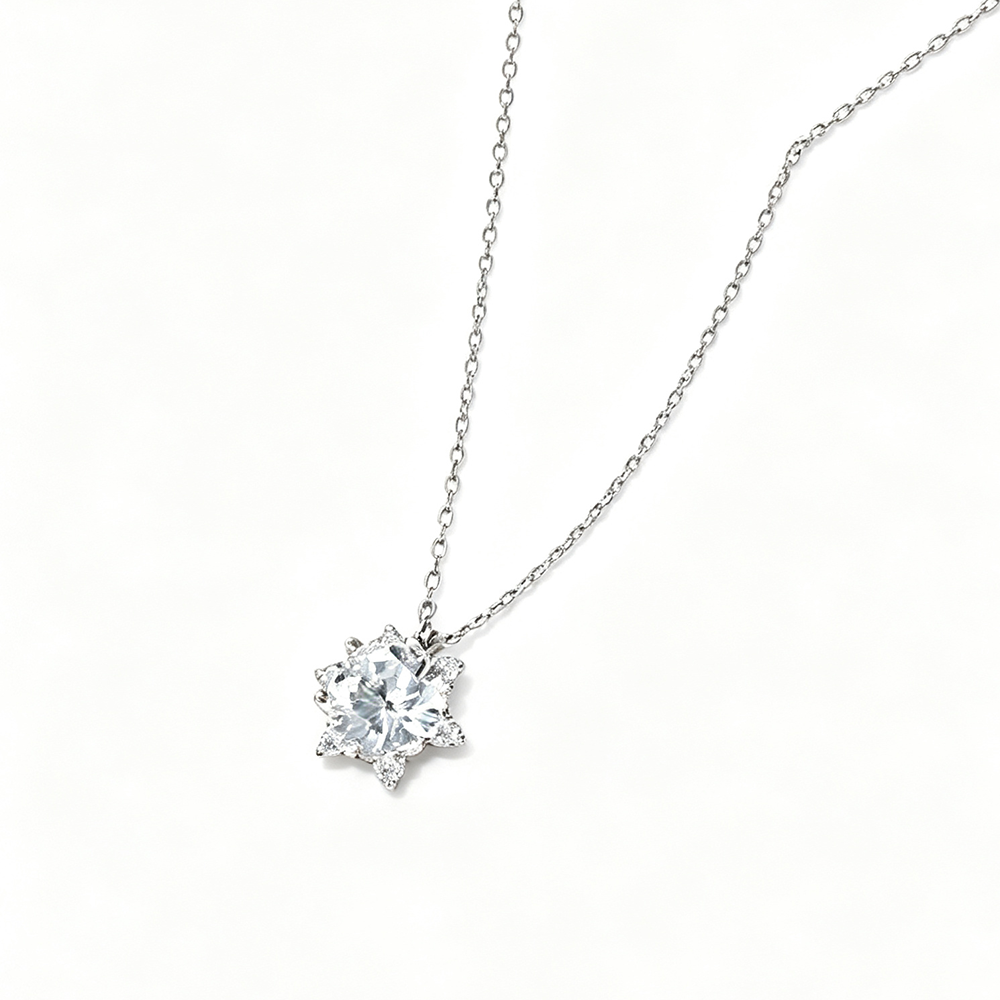 Women's Star of David Pendant Necklace, Inlaid Round Clear Zirconia, S925 with White Gold Plating