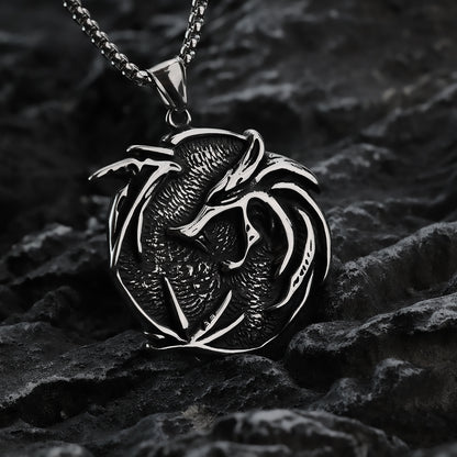 Vintage Biker Stainless Steel Witcher Pendant Necklace for Men