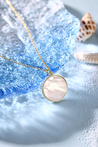 S925  Honeycomb Round Disc Necklace Inlaid White Shell